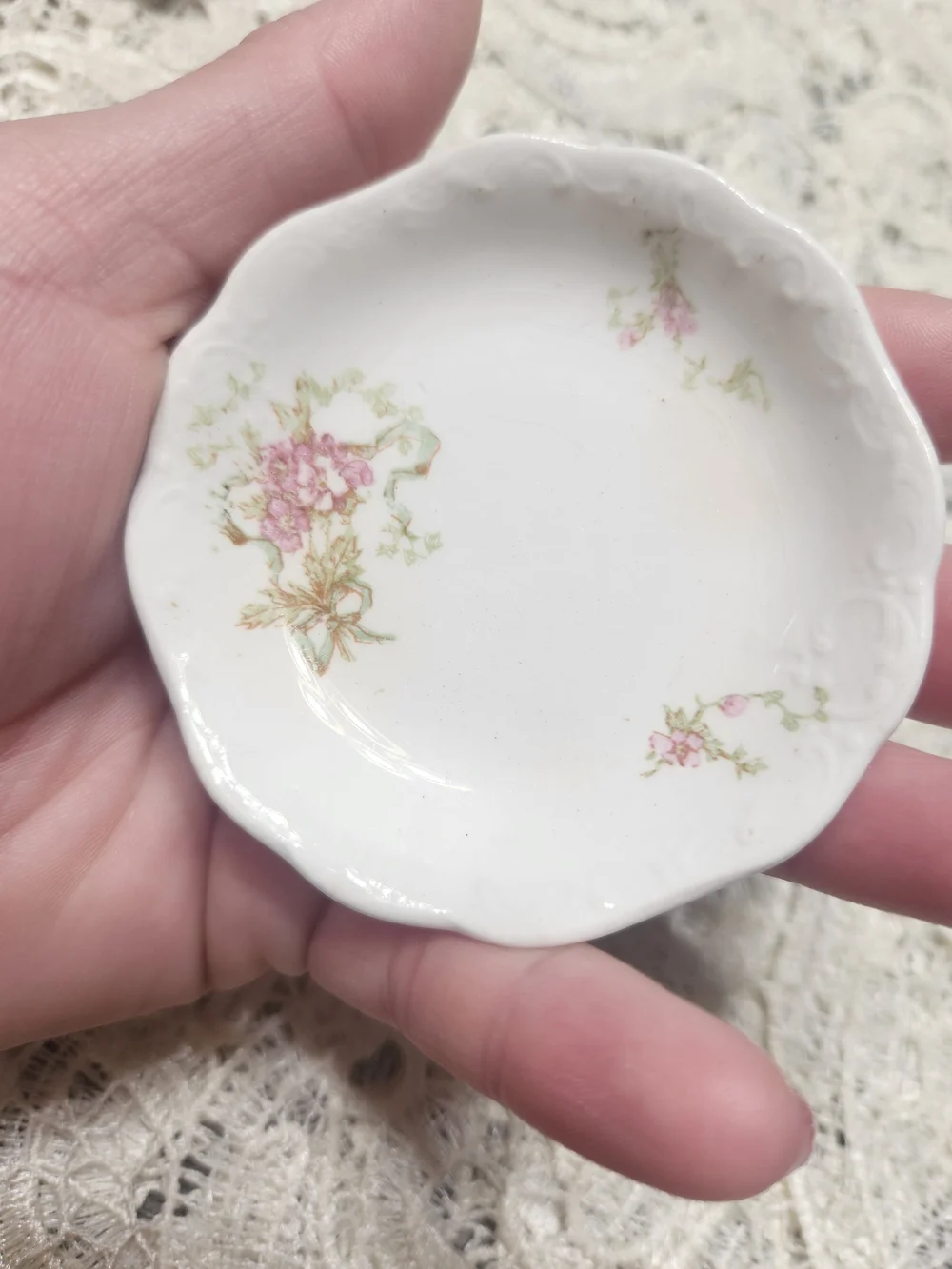 Antique Johnson Bros Royal England Semi Porcelain Butter Pats Pink Floral Set 4